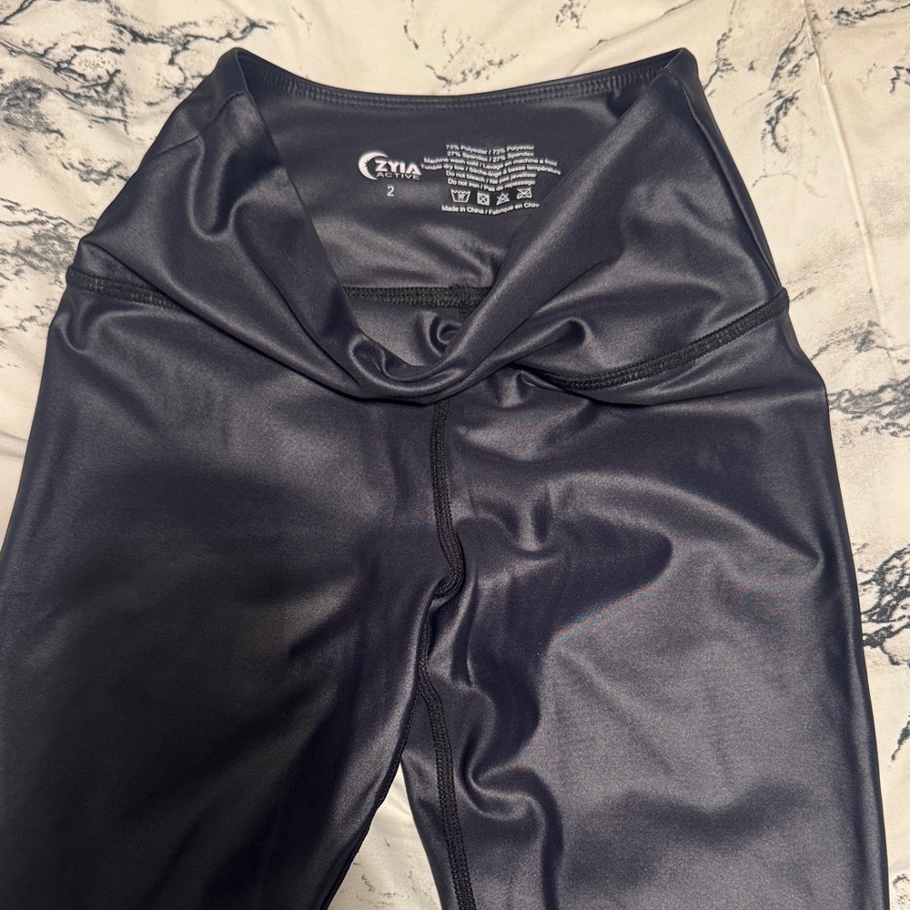 ZYIA womens Shiny Black Leggings